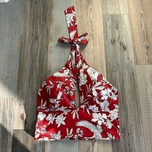 EXPRESS  Red White Floral Smocked Halter Top Size Medium